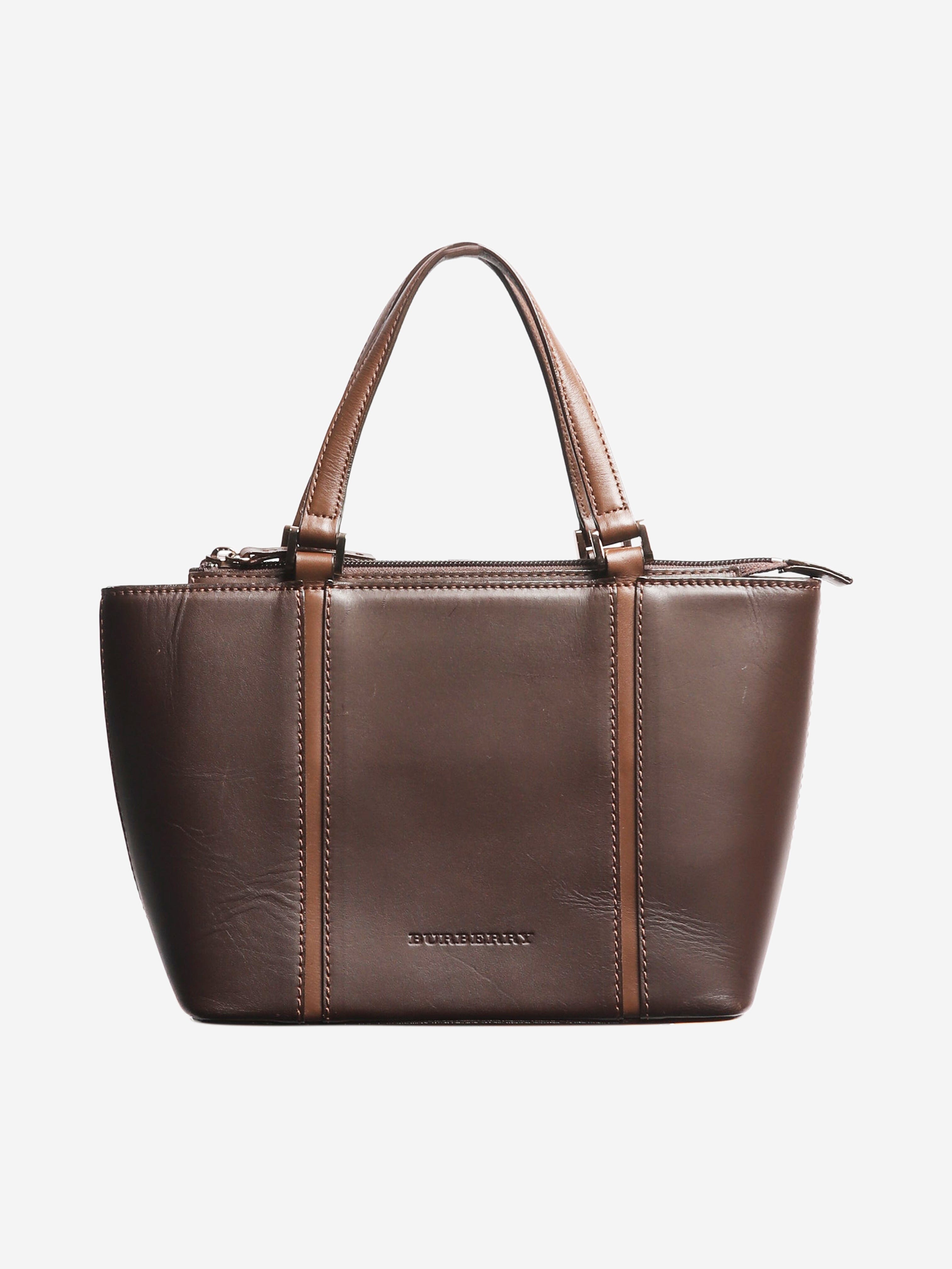 image of Brown mini leather top handle bag