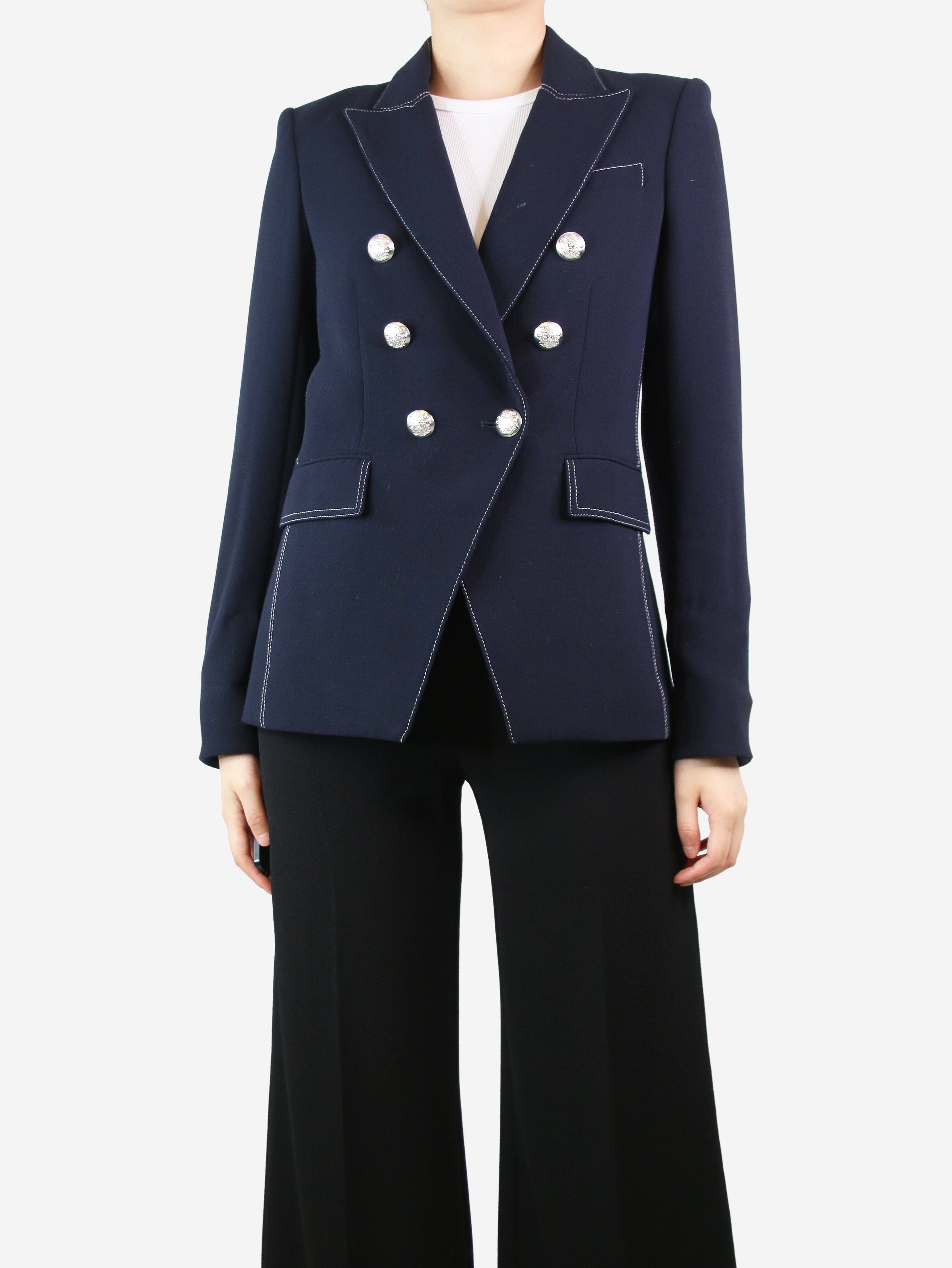 image of Navy blue double-breasted jacket - size UK 10