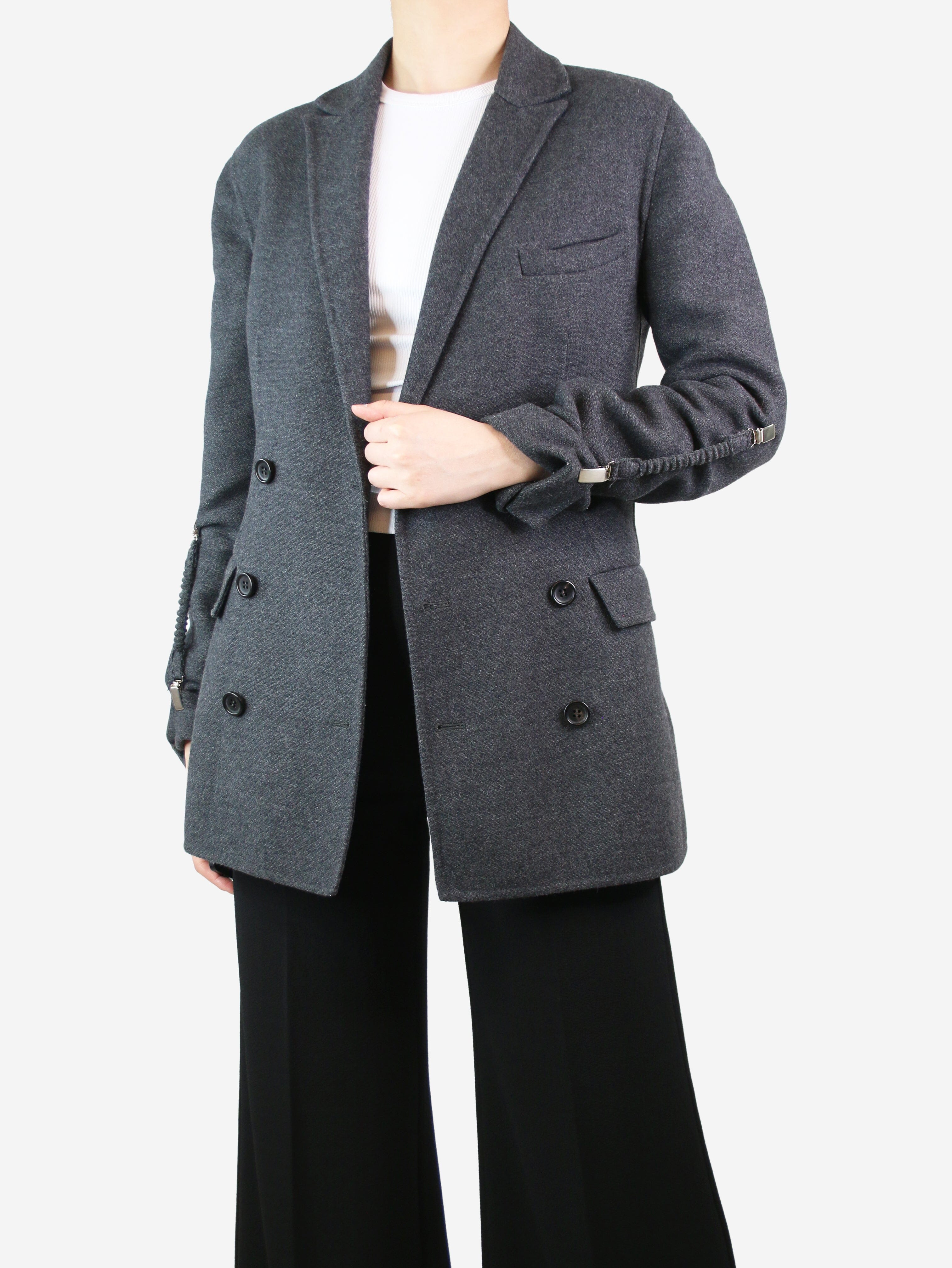 image of Grey double-breasted wool-blend jacket - size UK 8