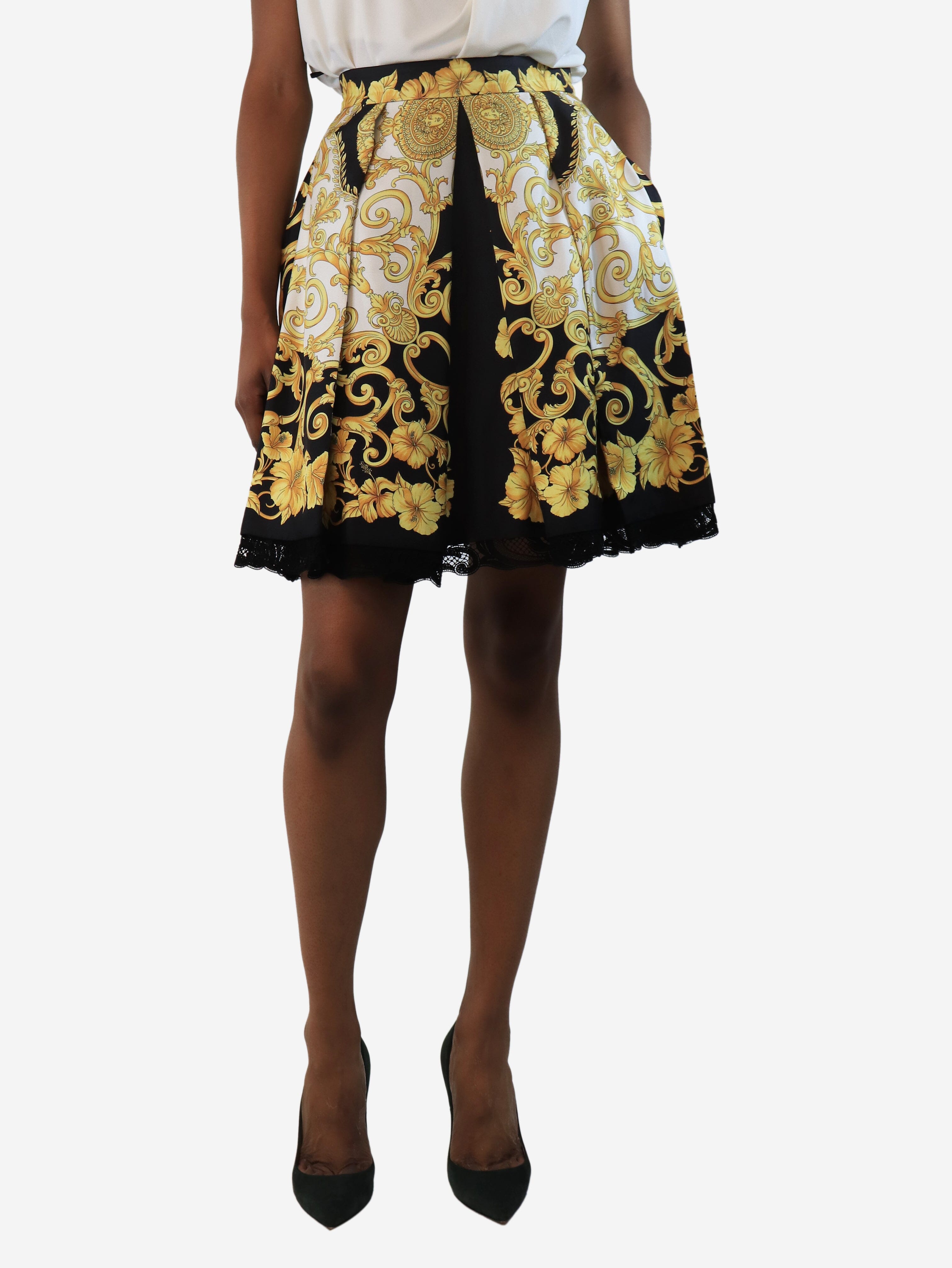 image of Multicolour Barocco pleated knee-length skirt - size UK 6