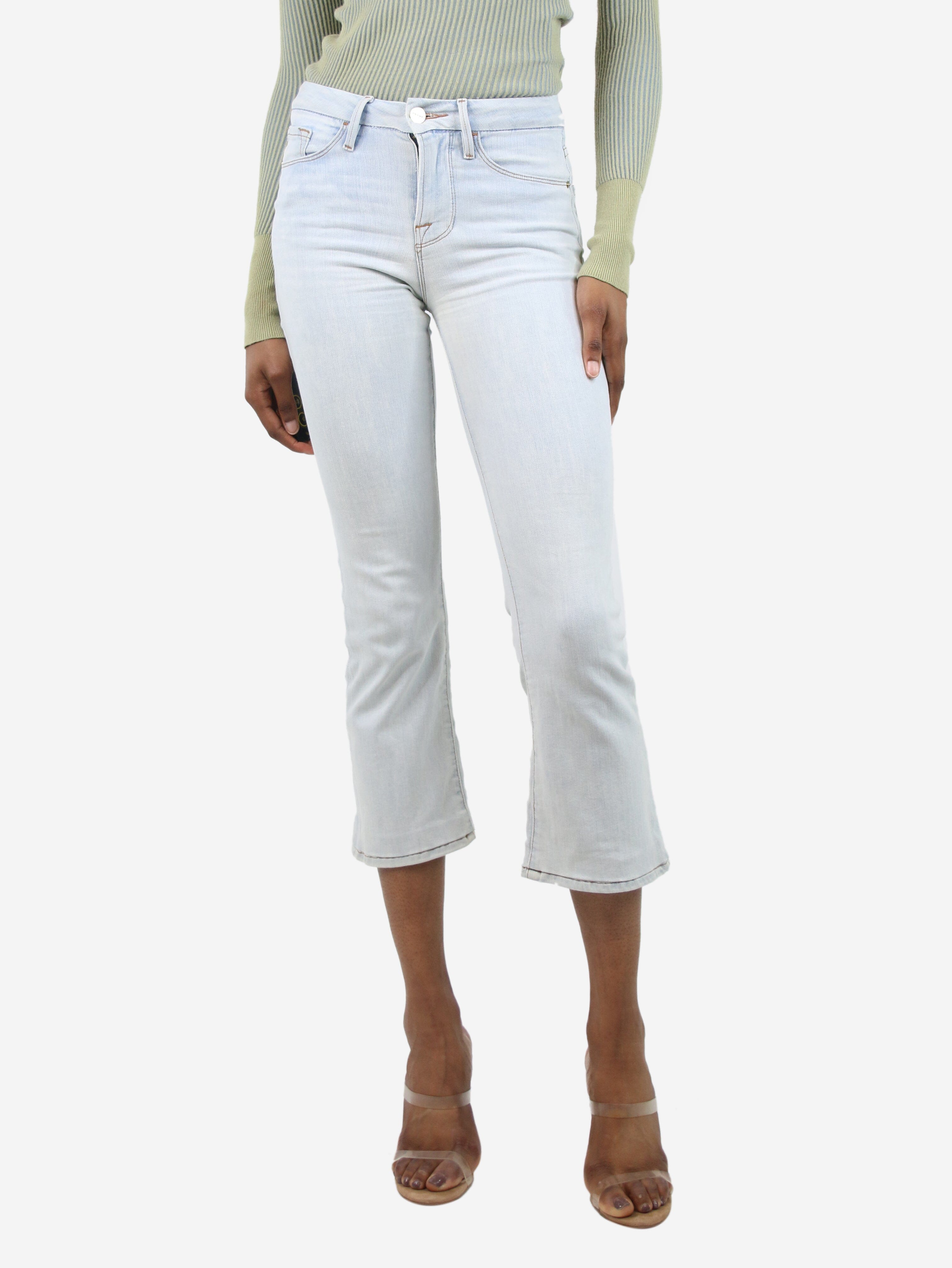 image of Blue cropped straight-fit trousers - size UK 4