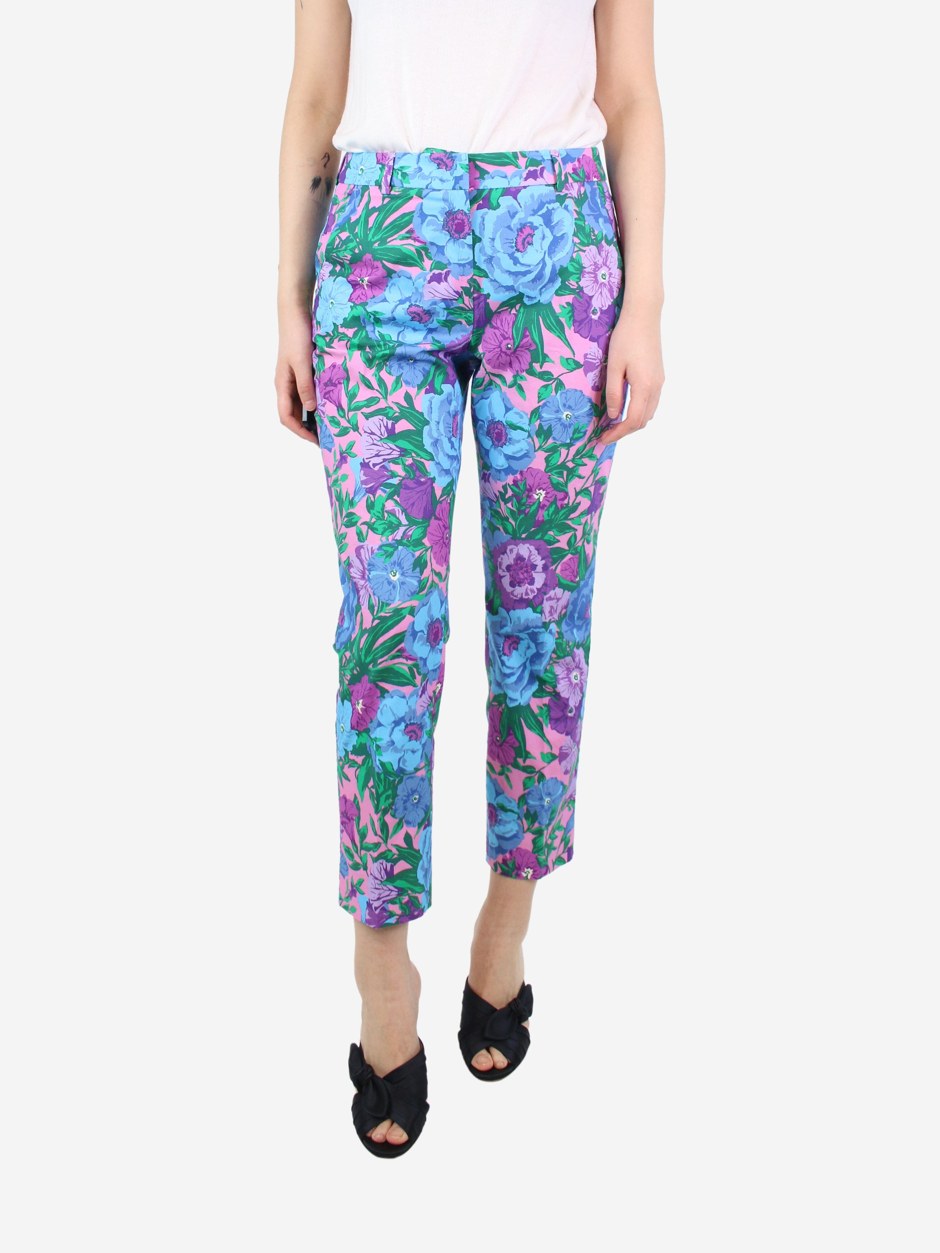 image of Multicoloured floral tailored trousers - size UK 10