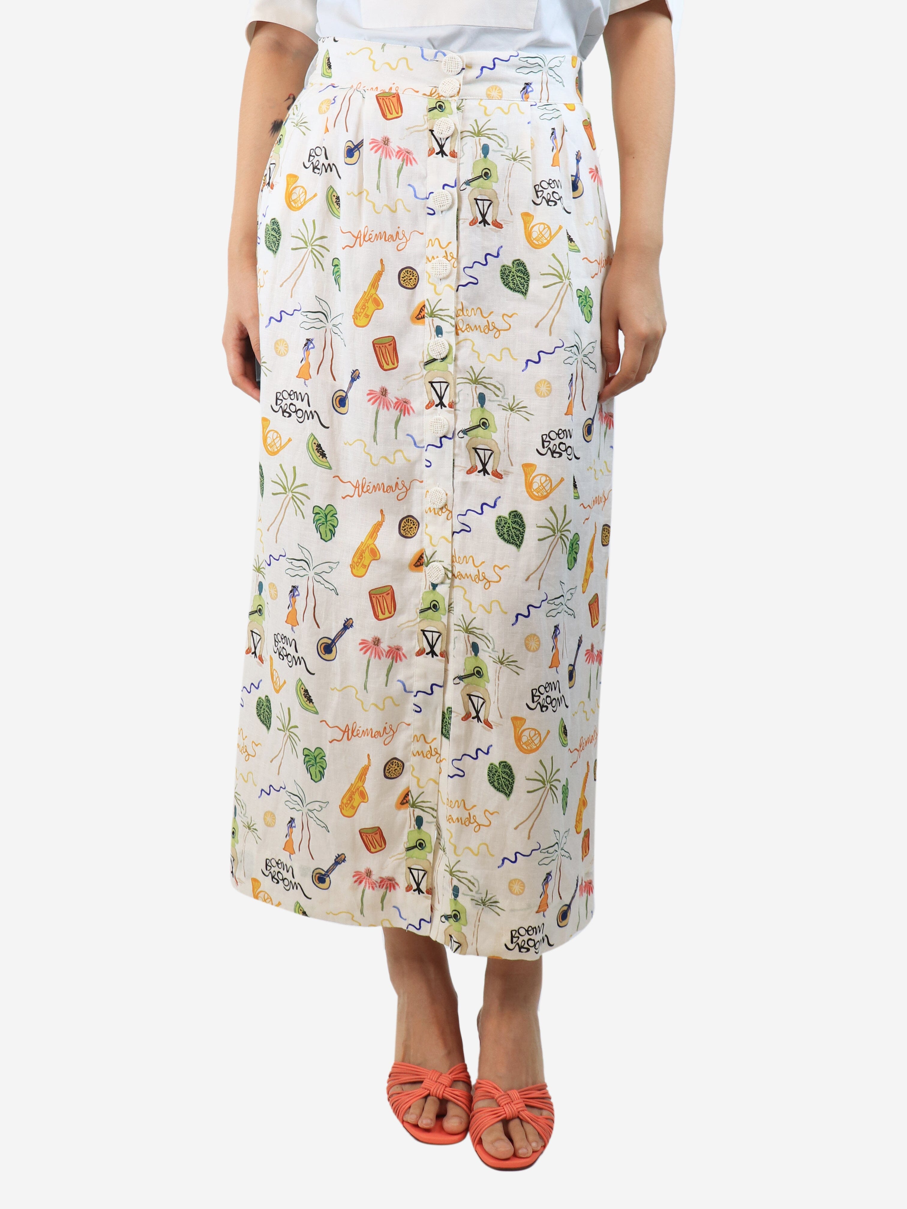 image of White printed button down skirt - size UK 10