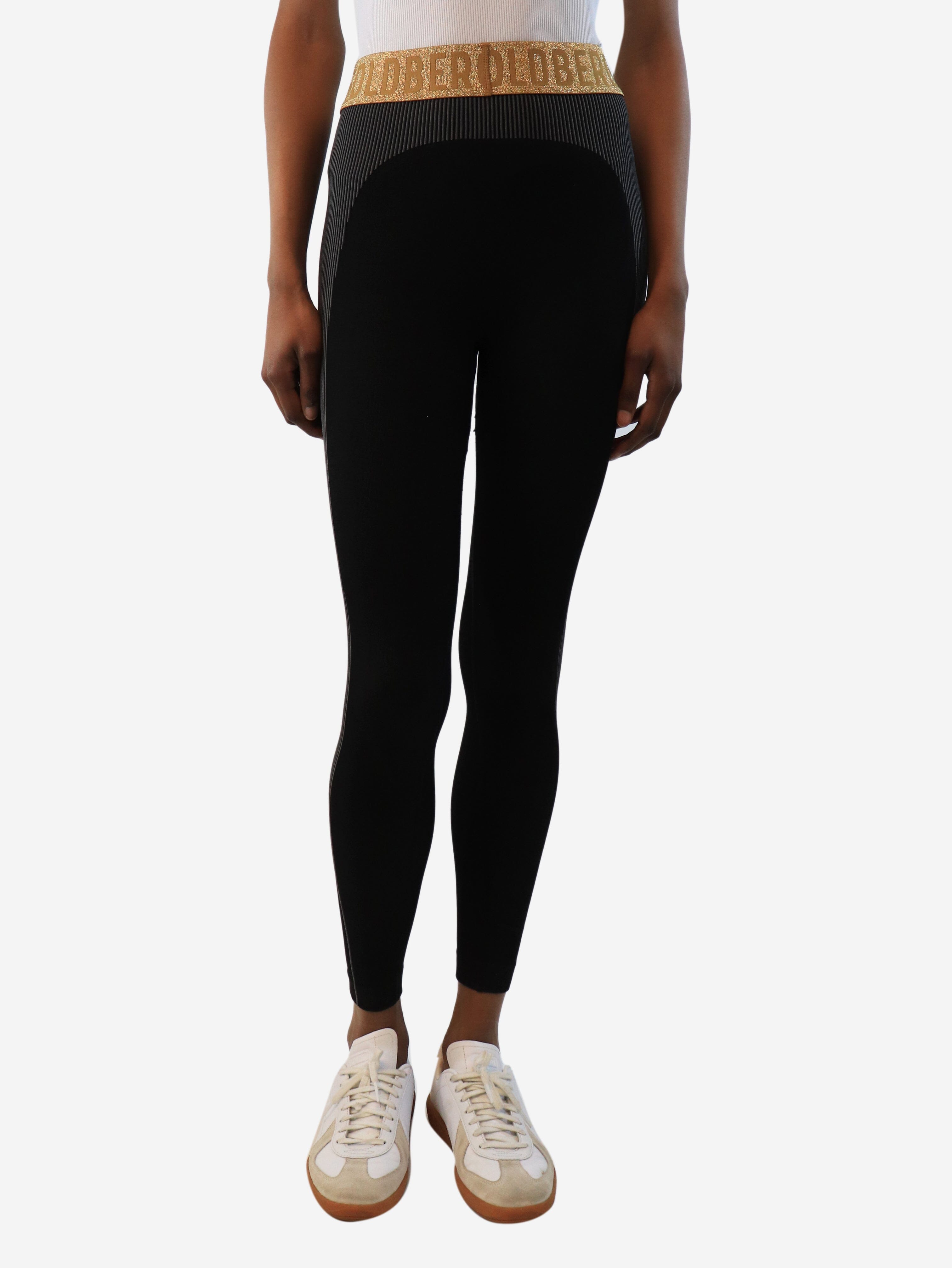 image of Goldbergh Black ski leggings with gold lurex waistband - size XS