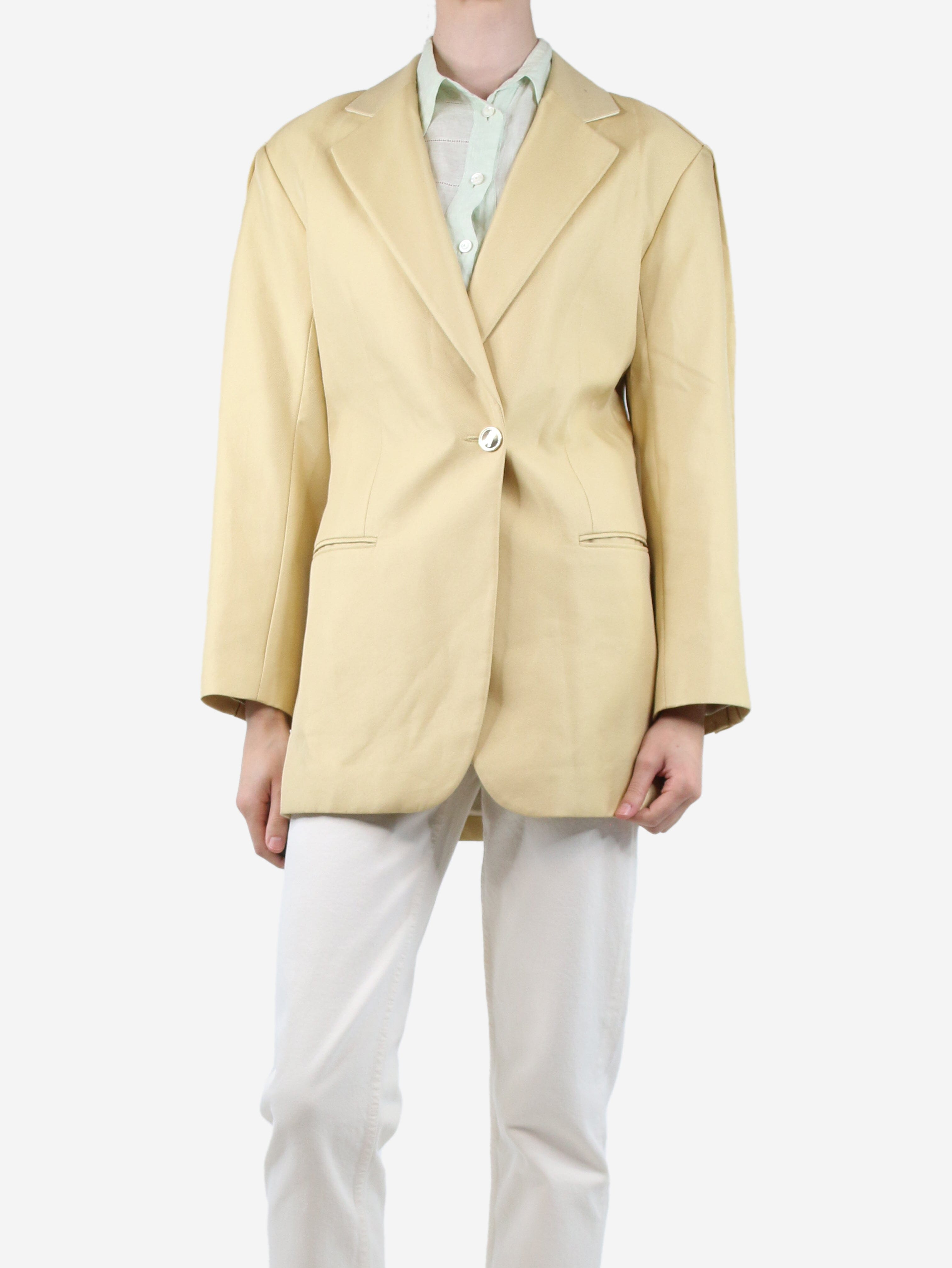 image of Yellow padded-shoulders fitted blazer - size UK 6