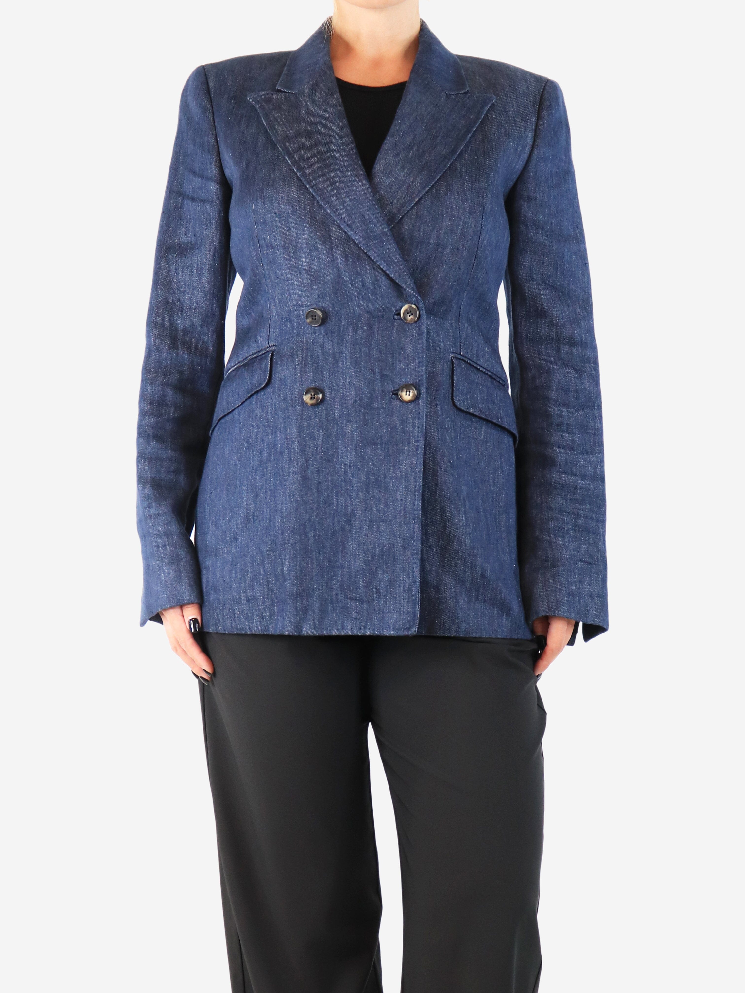 image of Blue double-breasted blazer - size UK 8