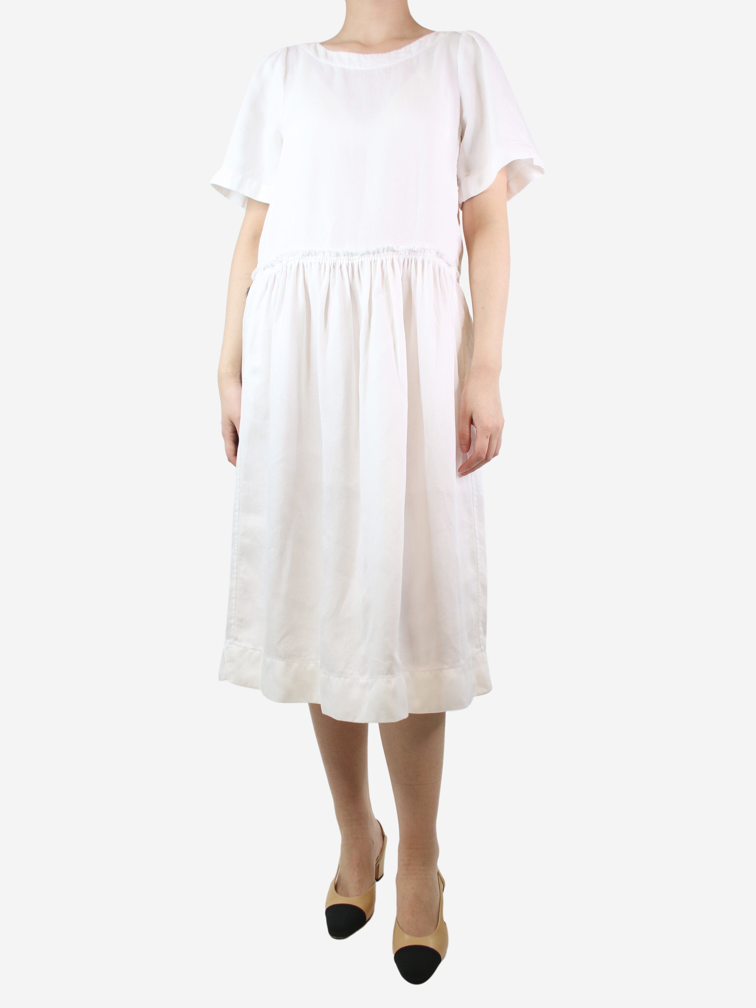 Image of White frayed edge linen midi dress - size S