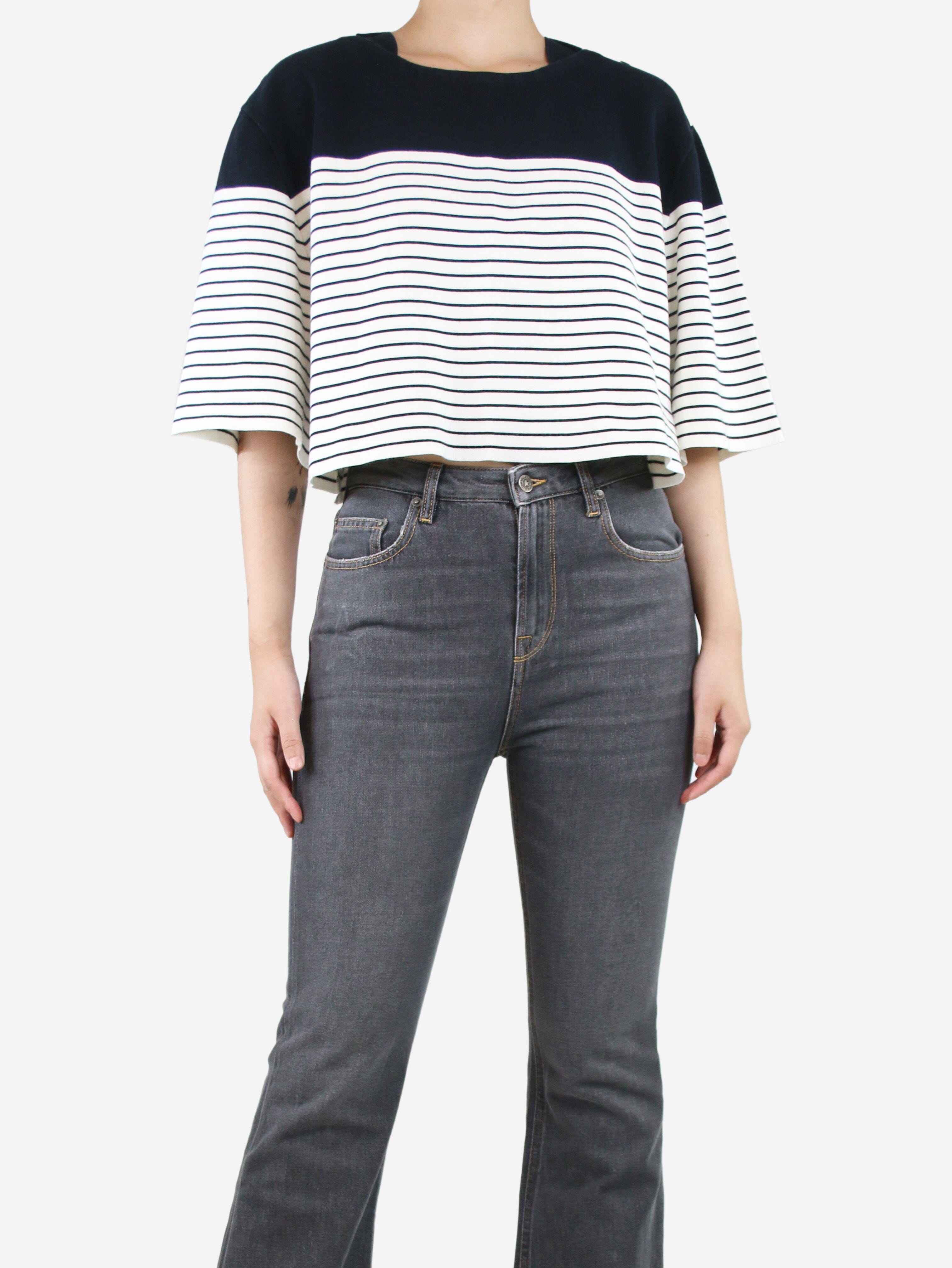 Image of Navy blue and white striped top - size S