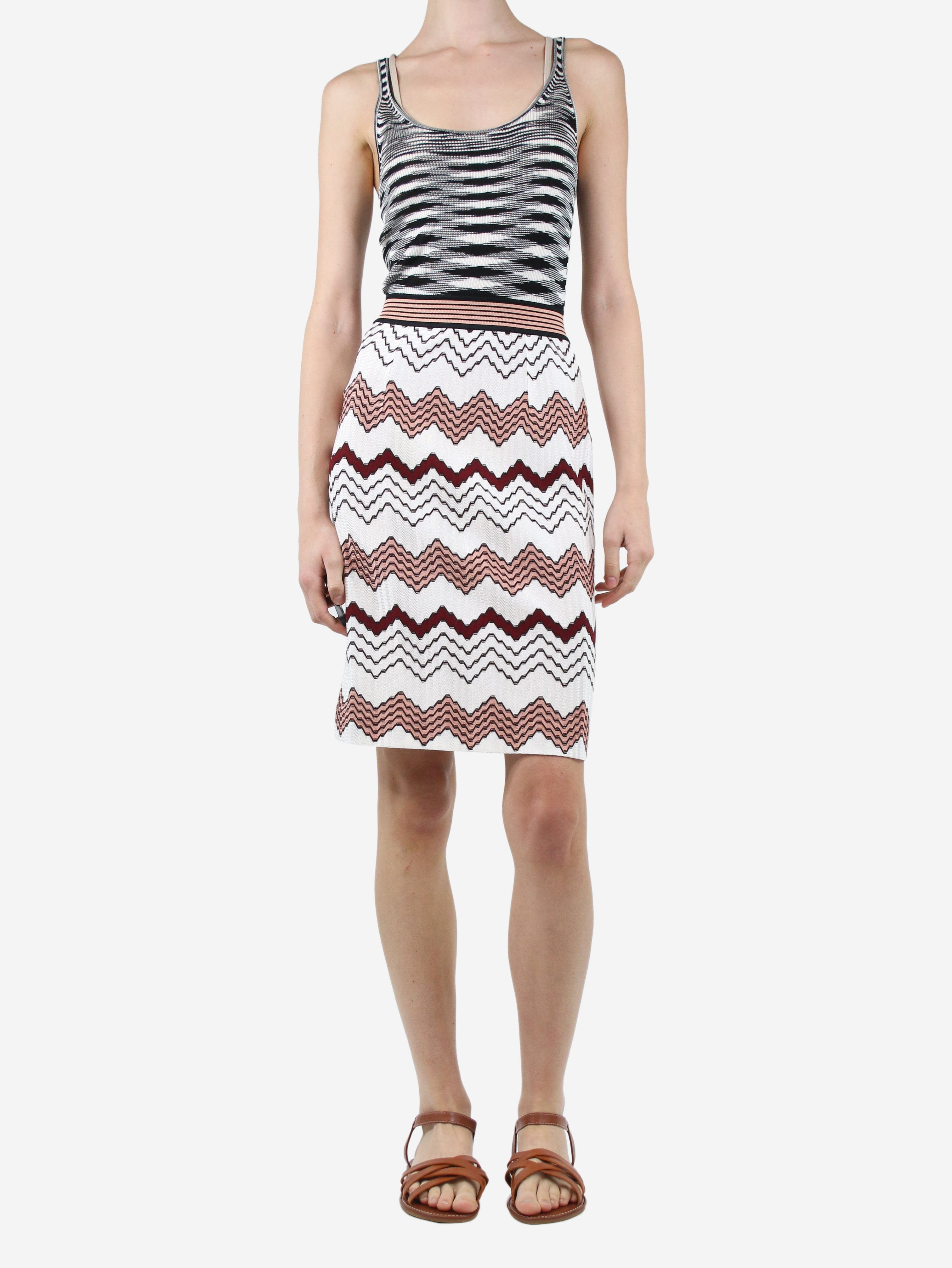 image of Multi sleeveless zigzag pattern midi dress - size UK 6