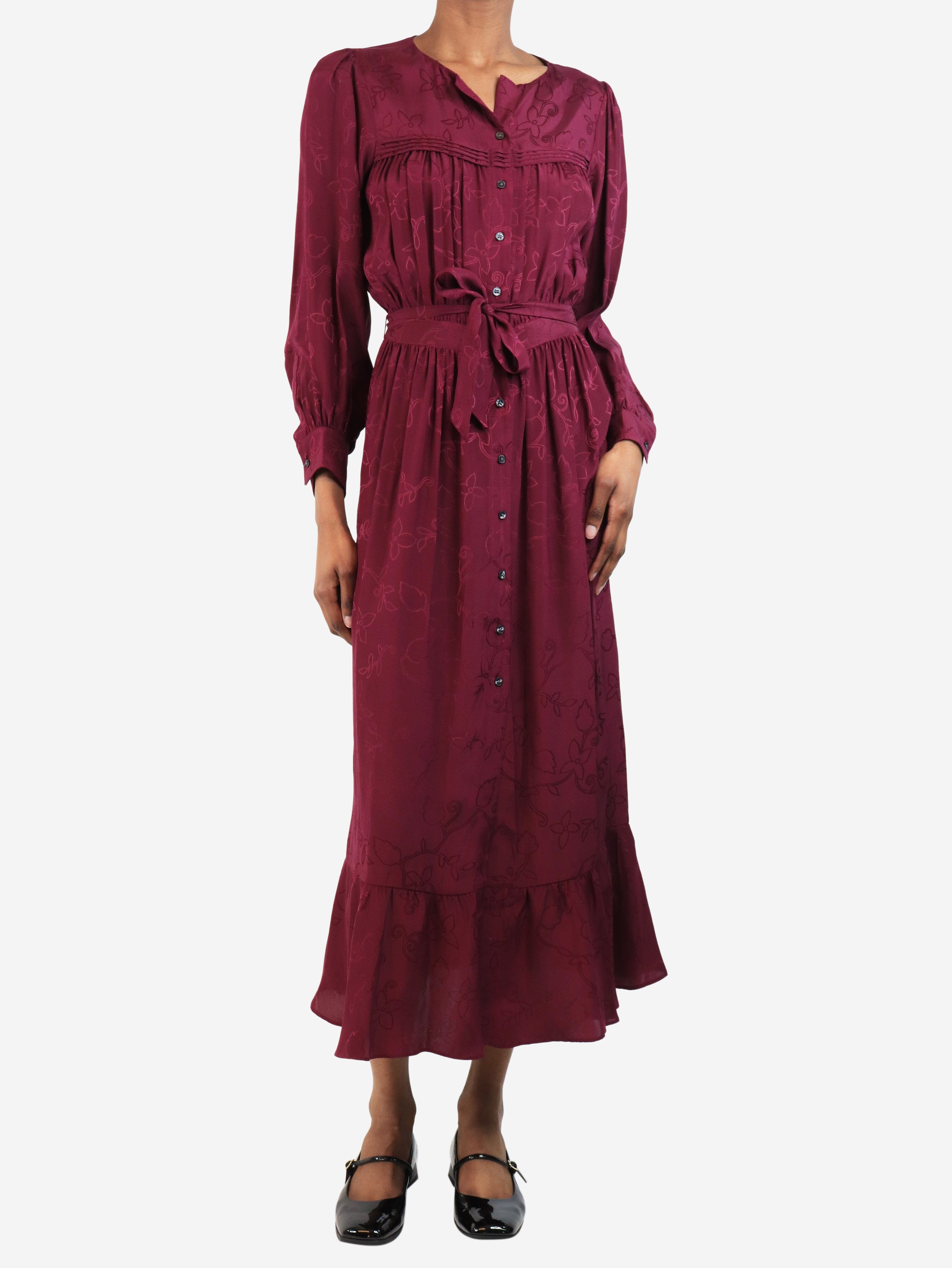 image of Purple floral jacquard midi dress - size UK 6