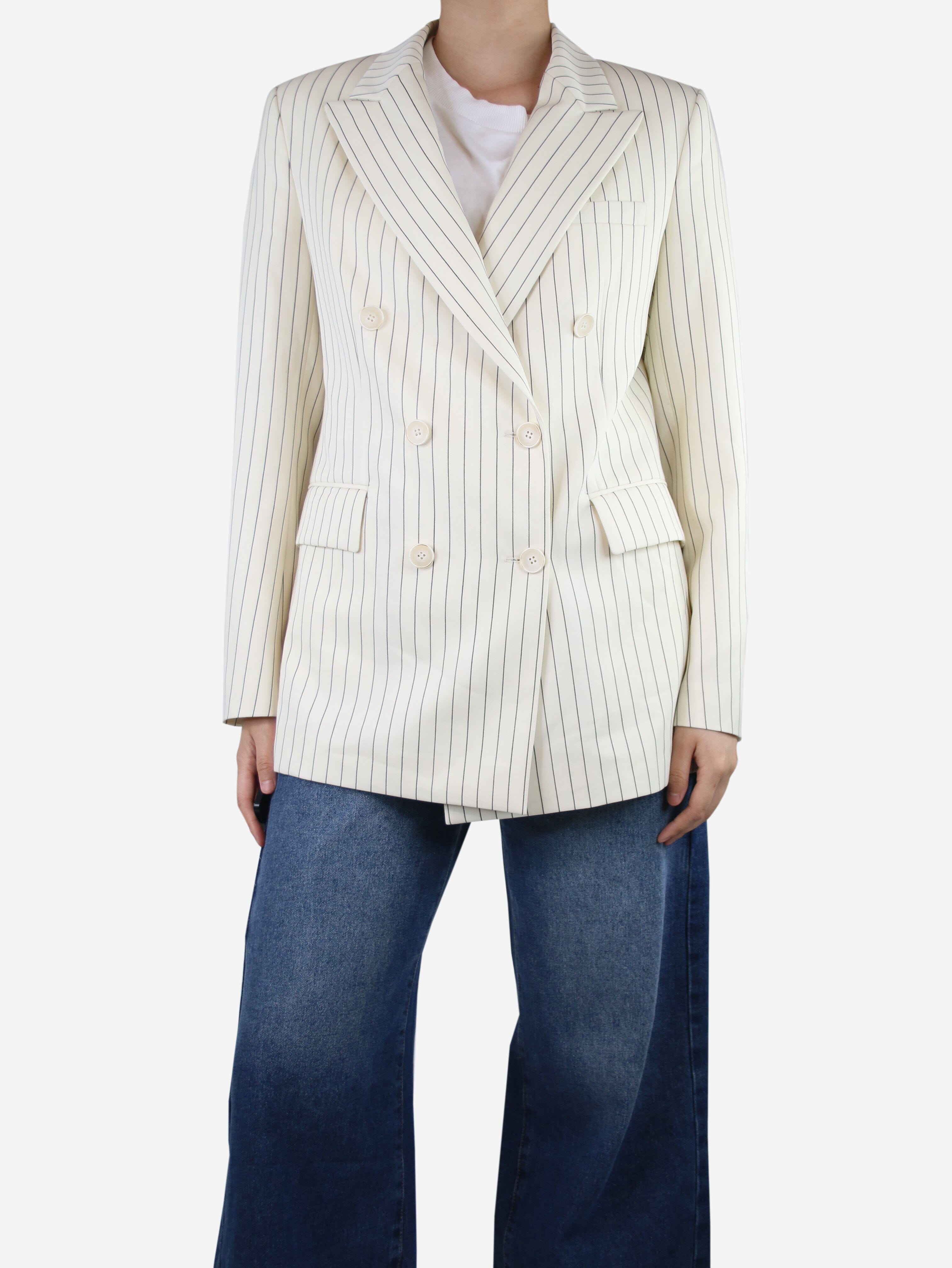 image of Cream double-breasted pinstripe blazer - size UK 8