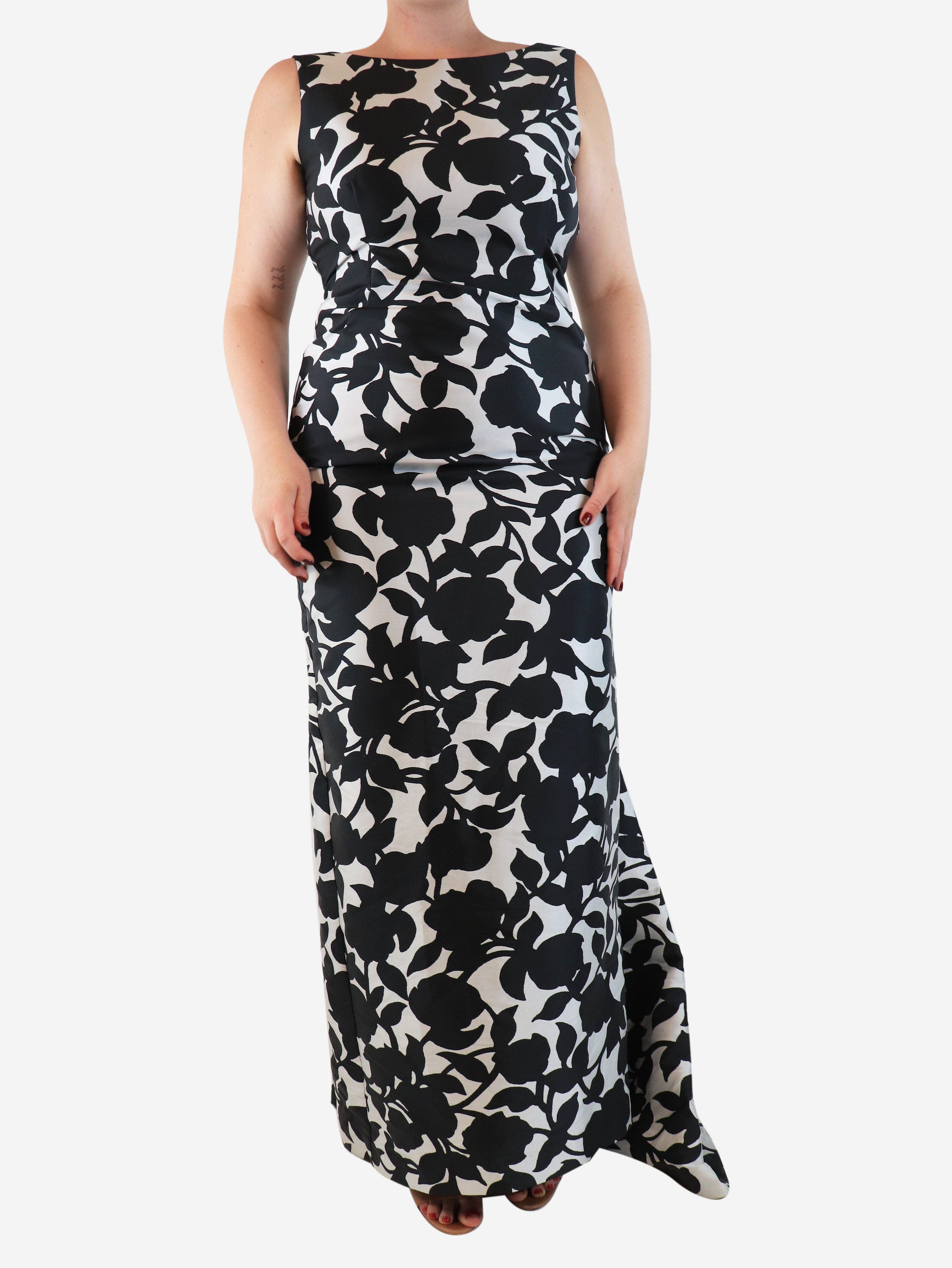 image of Grey and black sleeveless floral maxi dress - size UK 14