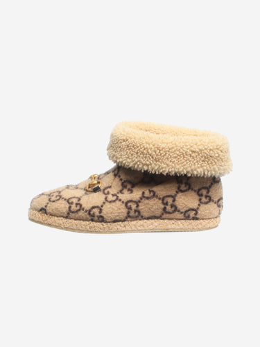 Brown monogram shearling booties - size UK 6