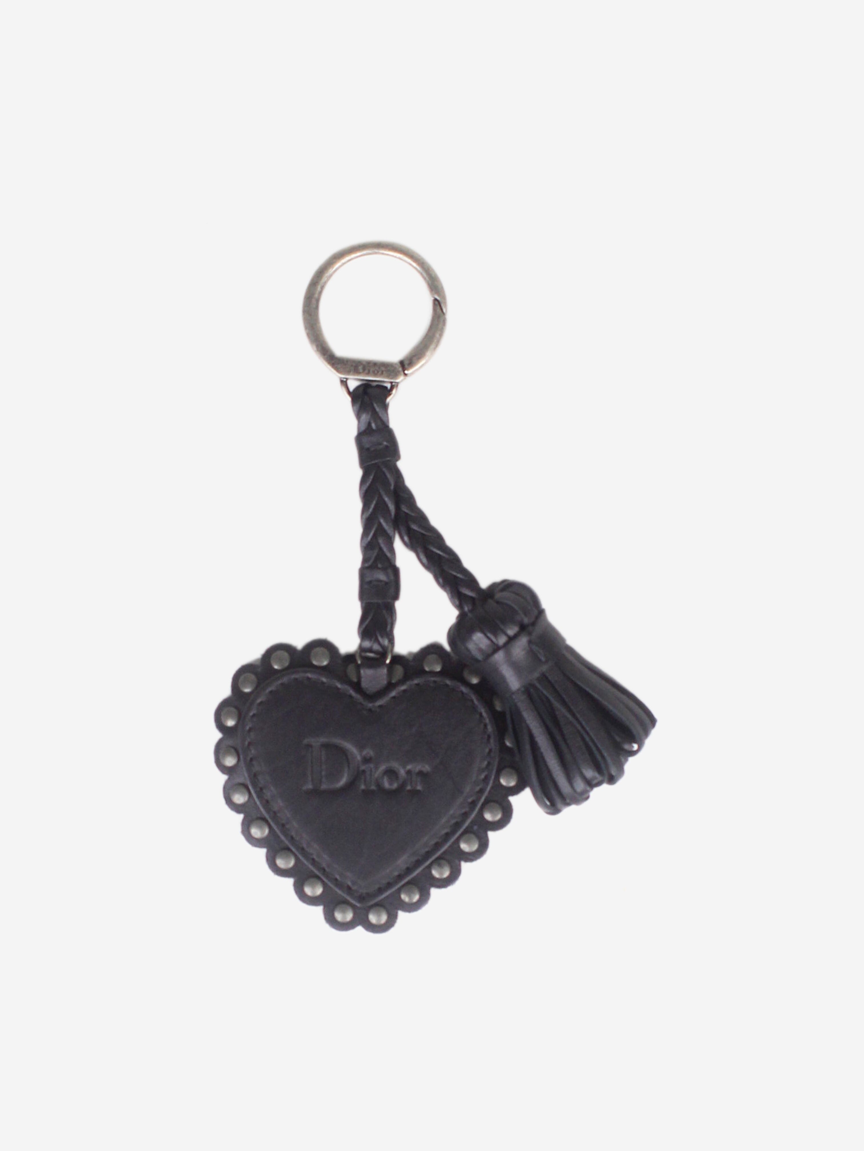 image of Black leather heart keyring