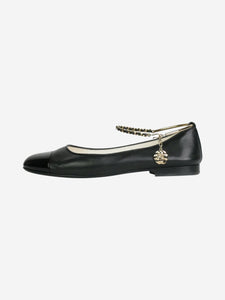 Chanel Classic Lace & Patent Leather Ballerinas 38.5 Grey Black