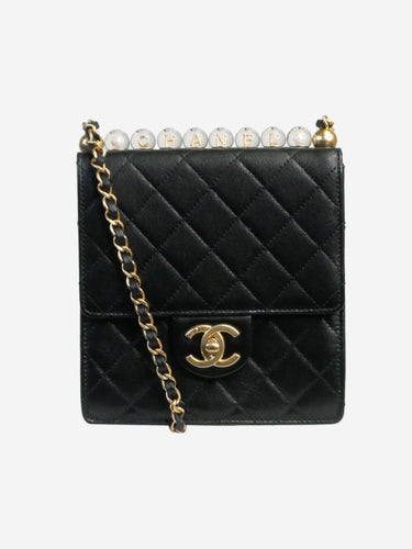 Chanel Black Velvet Pearl Crush Mini Square Flap - Handbag | Pre-owned & Certified | used Second Hand | Unisex