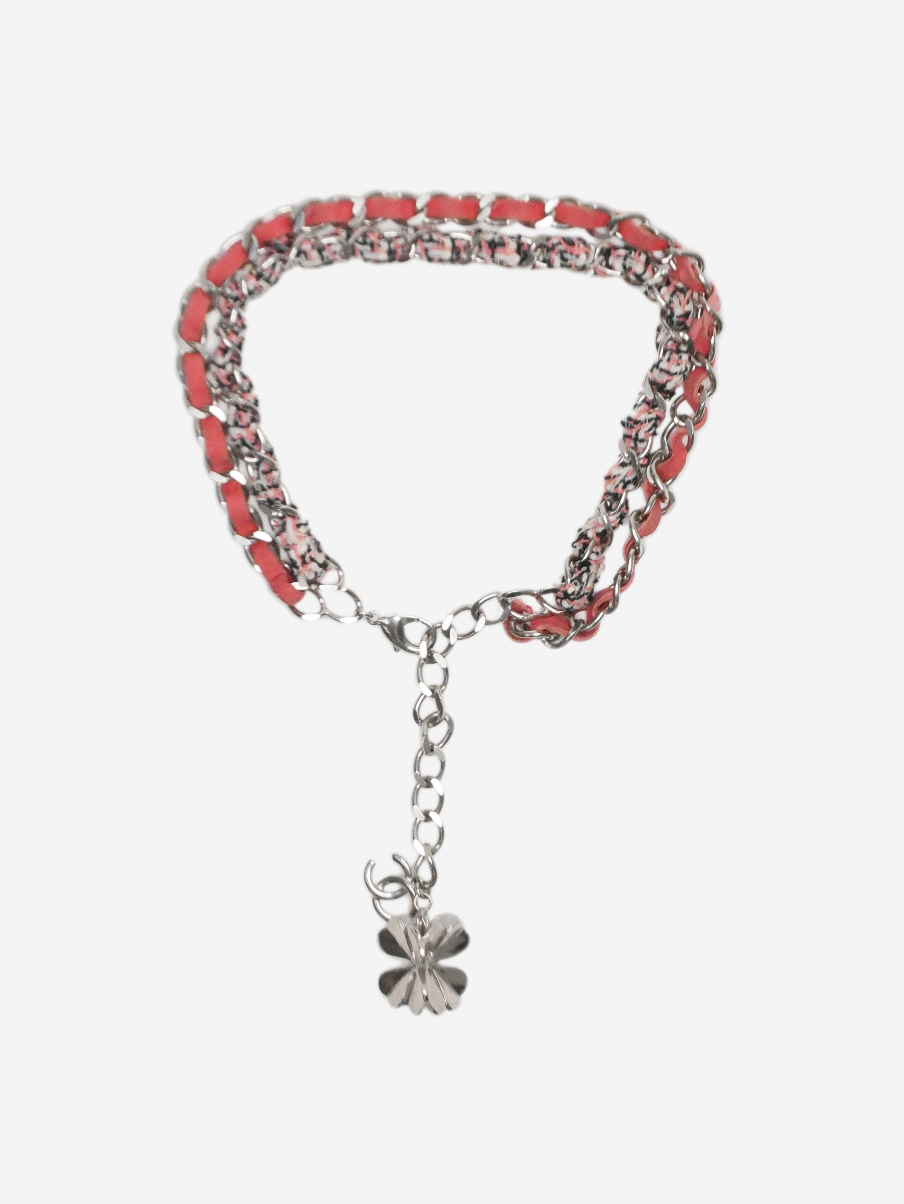 image of Pink interwoven chain necklace with clover charm