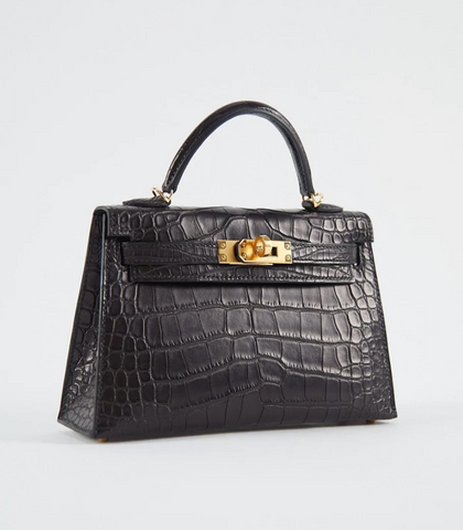 HERMÈS MINI KELLY II 20CM BLACK MATTE ALLIGATOR LEATHER WITH GOLD HARDWARE