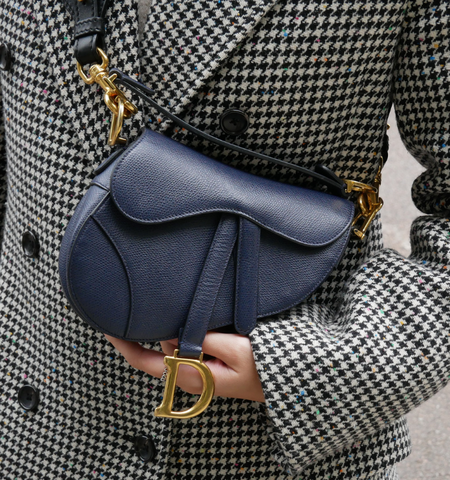 Navy blue Dior Saddle bag with gold hardware