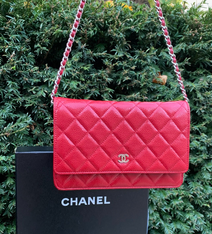 Used Red Chanel 2022 Classic Vanity Crossbody Bag Red Caviar