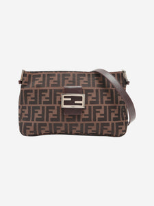 FENDI Zucca FF logo jacquard leather clutch bag brown vintage old