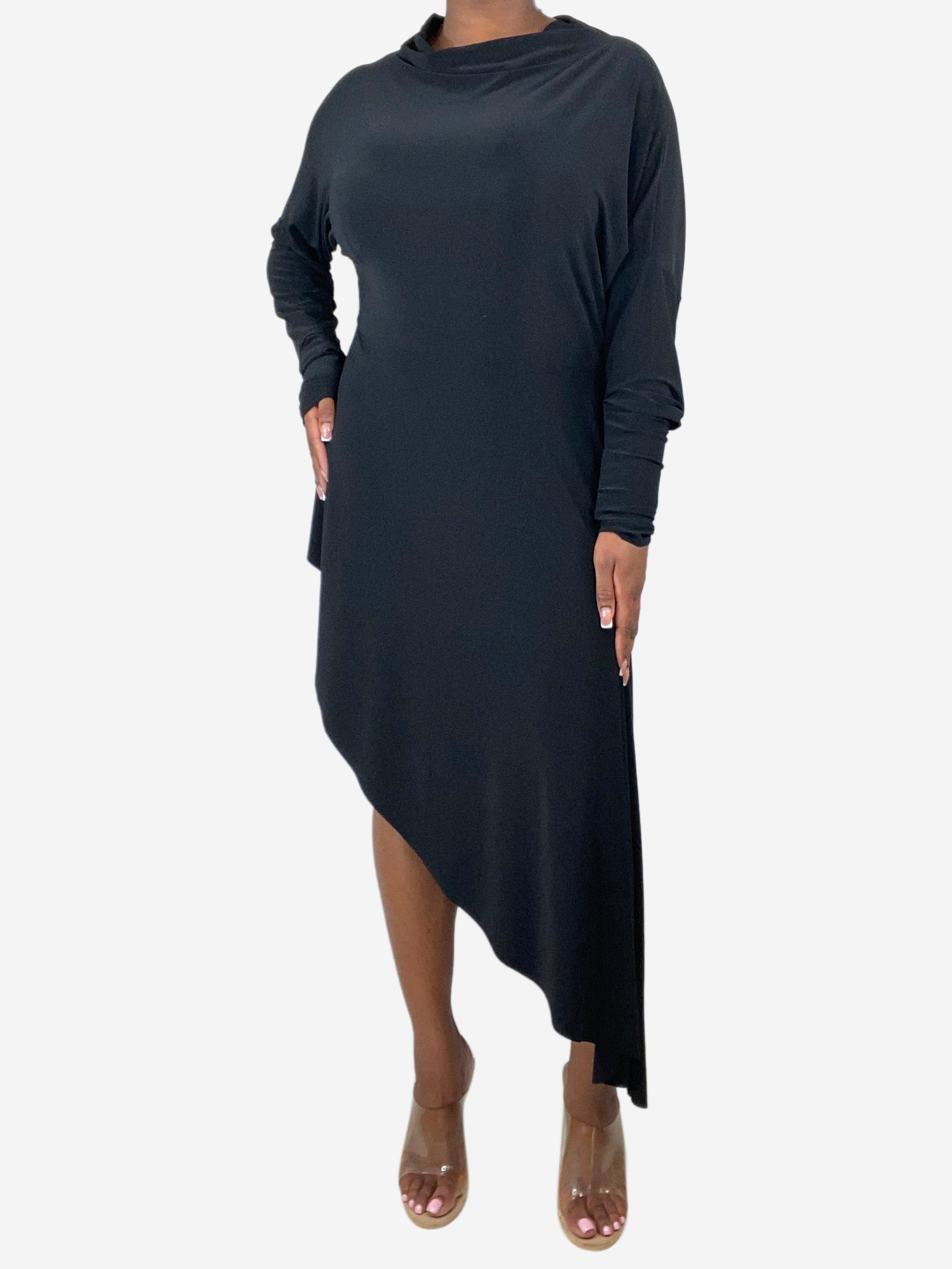 image of Black asymmetric midi dress - size L