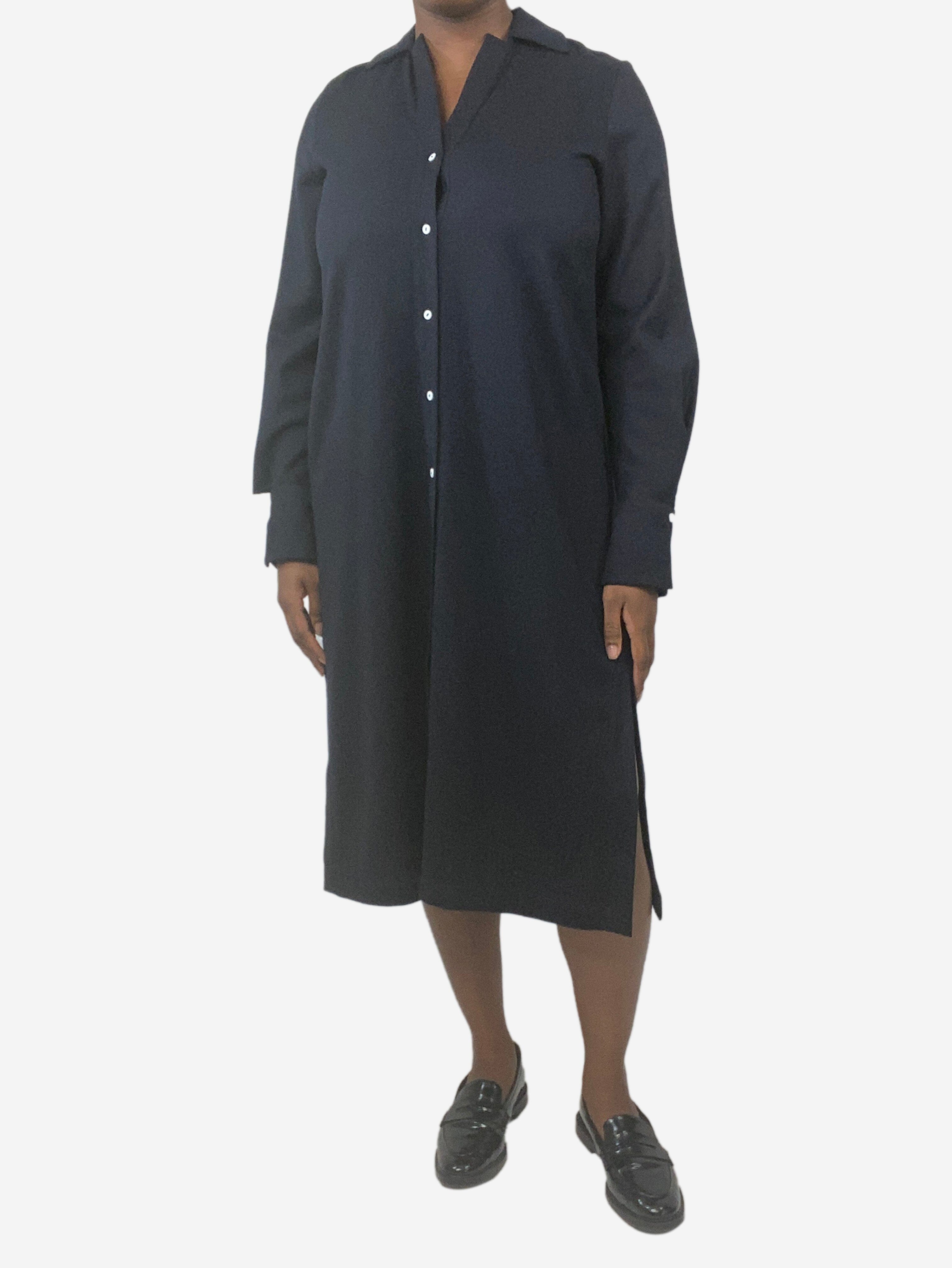 image of Navy blue wool midi shirt dress - size UK 12