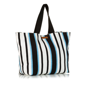 White and Blue pre-owned Dolce & Gabbana Striped Shopping Cotton Tote Bag |  SOTT