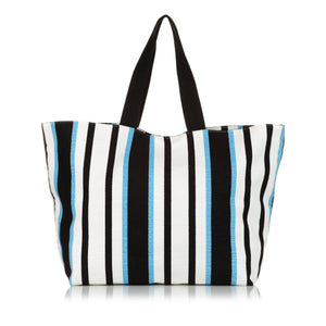 White and Blue pre-owned Dolce & Gabbana Striped Shopping Cotton Tote Bag |  SOTT