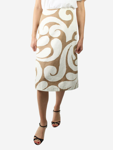 Beige A-line swirly printed midi skirt - size IT 38