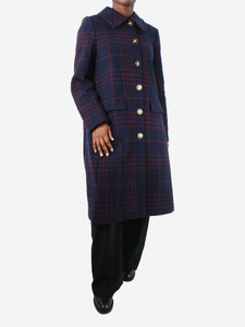 Tory Burch pre-owned blue check patterned button-up coat | SOTT