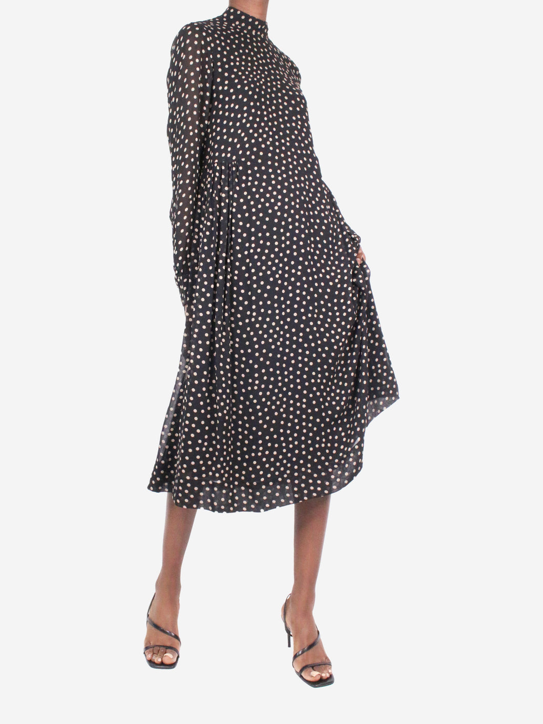 Black polka-dot printed maxi dress - size UK 8 Dresses Ganni 