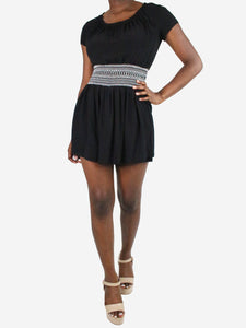Maje Black short-sleeved dress with shirred waist - size M