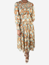 Load image into Gallery viewer, Cream long-sleeved printed dress with metallic detail - size US 6 Dresses Ulla Johnson 
