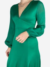 Load image into Gallery viewer, Green long sleeved waist tie maxi dress  - size UK 10

