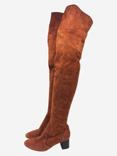 Load image into Gallery viewer, Peach suede over-the-knee leather boots with block heel- size EU 38

