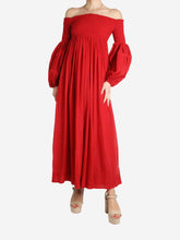 Load image into Gallery viewer, Red wool puff-sleeved shirred midi dress - size FR 34 Dresses Chloe 

