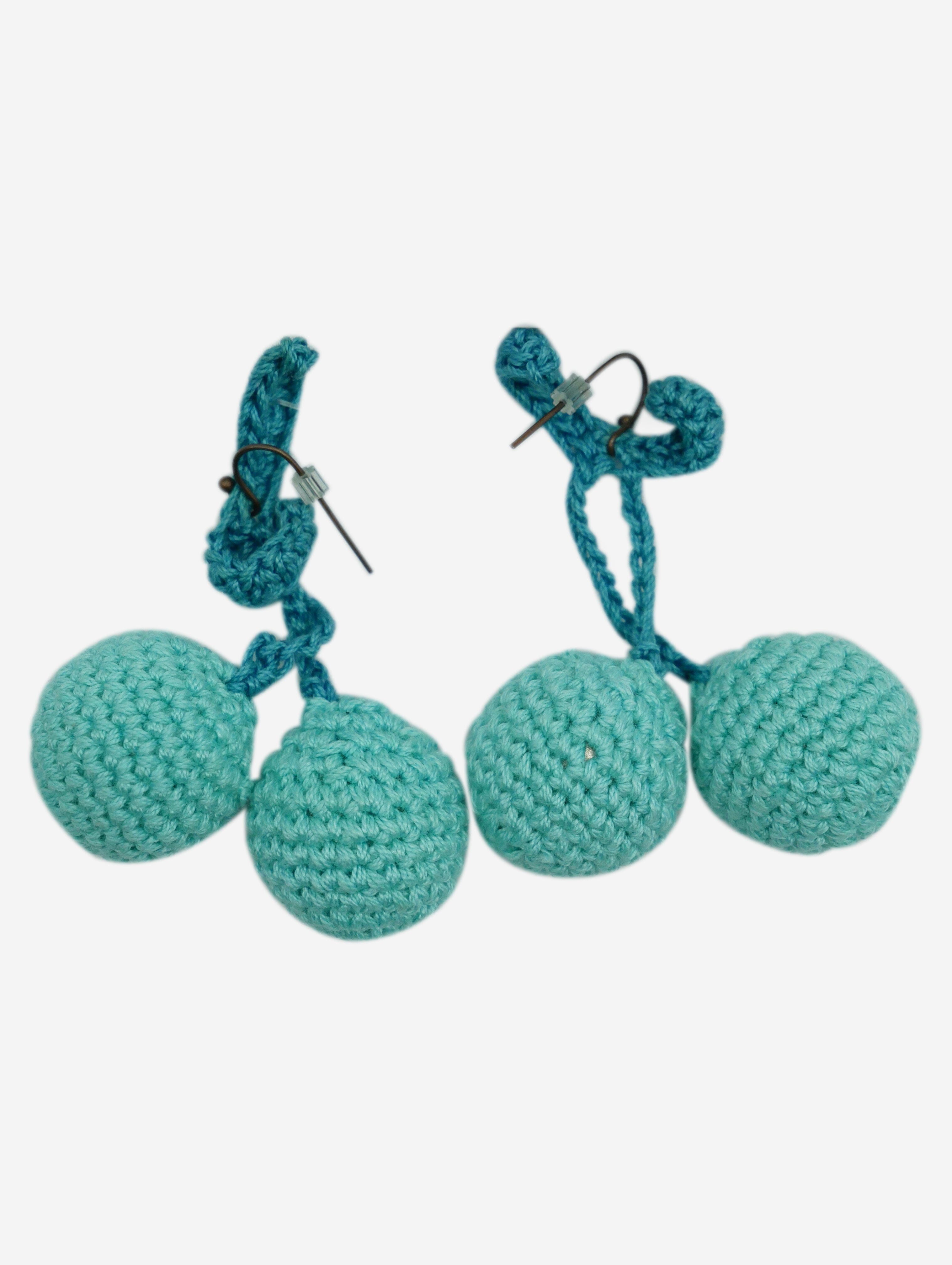 Image of Blue pom pom crotchet earrings