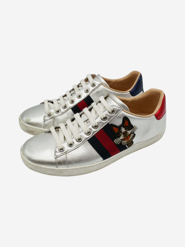 Silver metallic trainers with patch embroidery - size EU 36