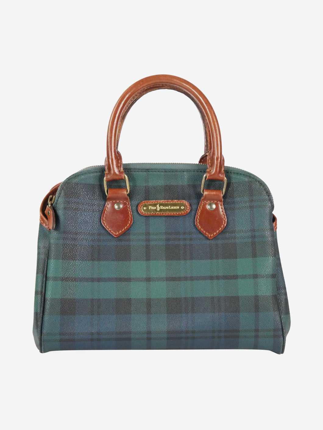 Green pre-owned Polo Ralph Lauren tartan print handbag with gold hardware |  SOTT