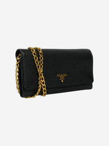 Prada Black leather wallet-on-chain with gold hardware