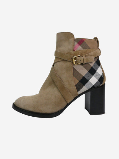 Burberry pre-owned neutral suede heeled ankle boots | SOTT