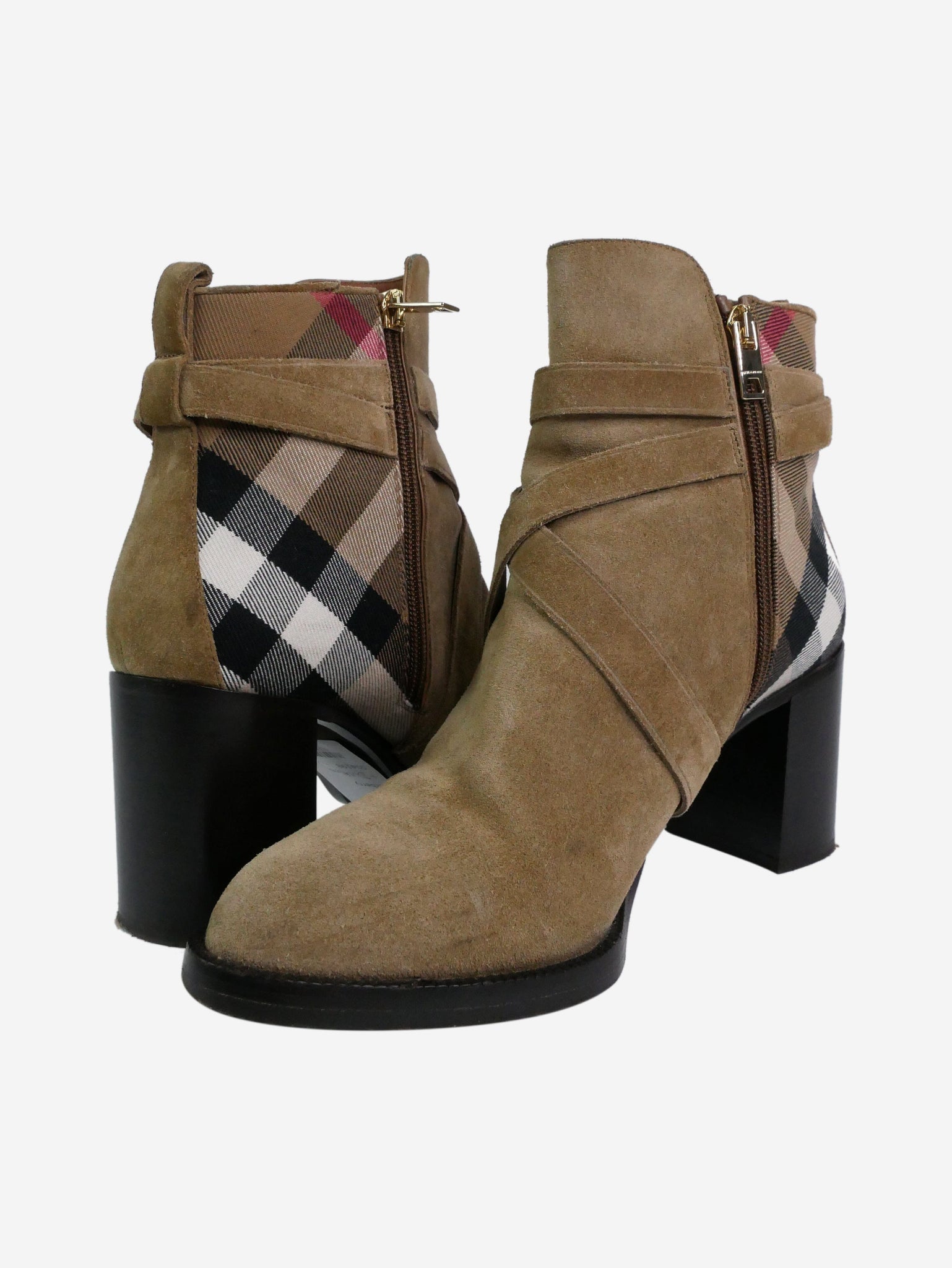 Burberry pre-owned neutral suede heeled ankle boots | SOTT