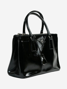 Black pre-owned Prada Galleria Vernice leather handbag with silver hardware  | SOTT