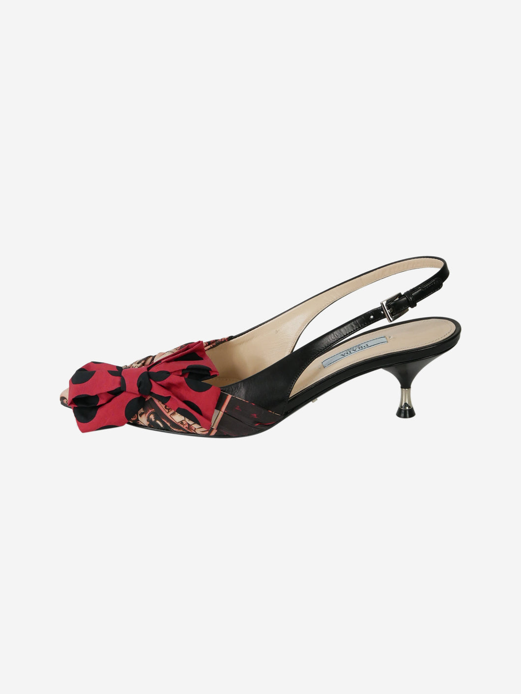 Prada pre-owned red patterned fabric bow sandal heels | SOTT