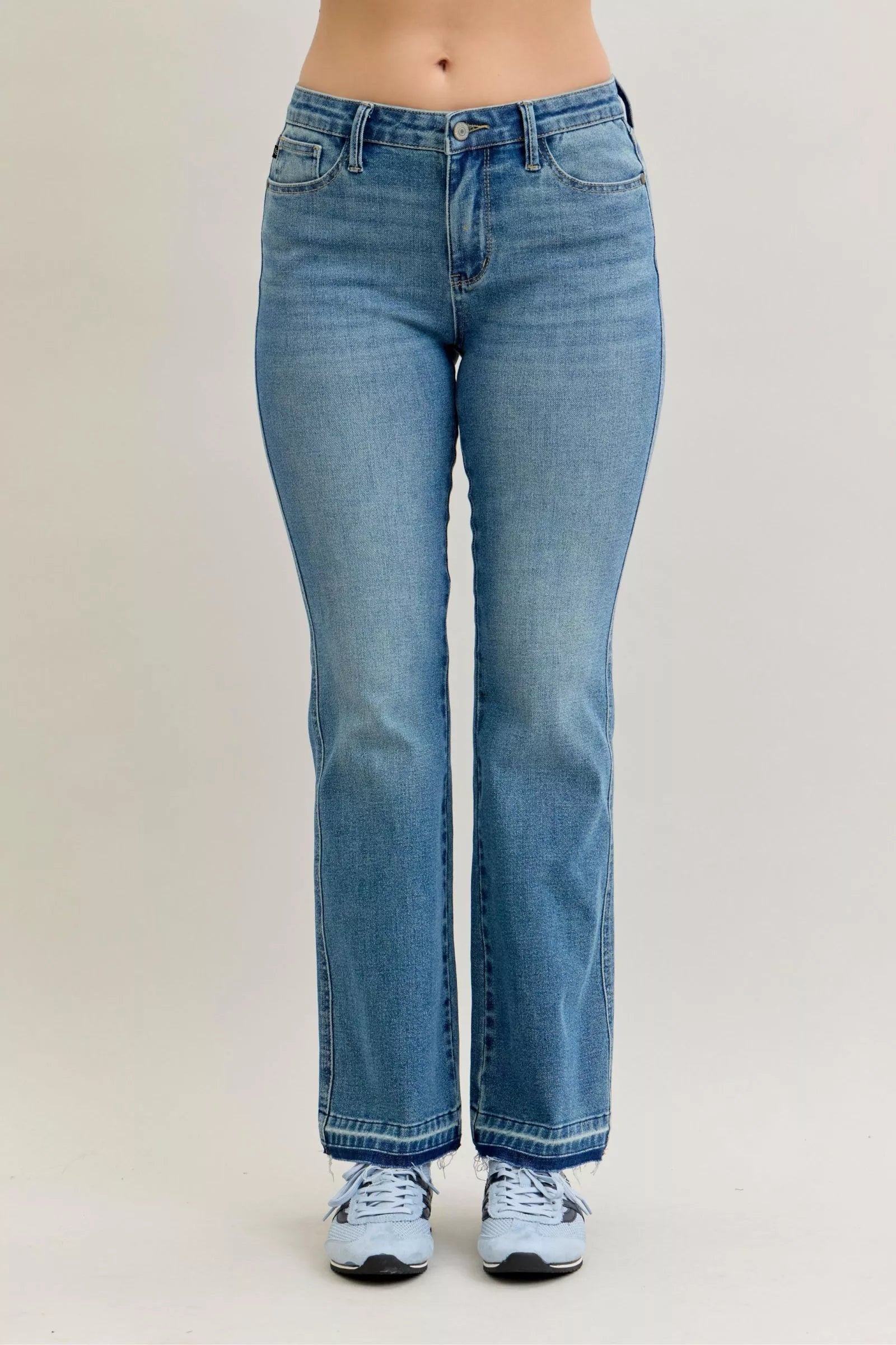 Judy Blue MR Tummy Control Release Hem Slim Bootcut Denim Jeans 881056