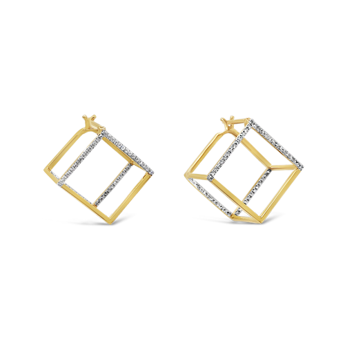 Gold & Diamond Open Cube Earrings