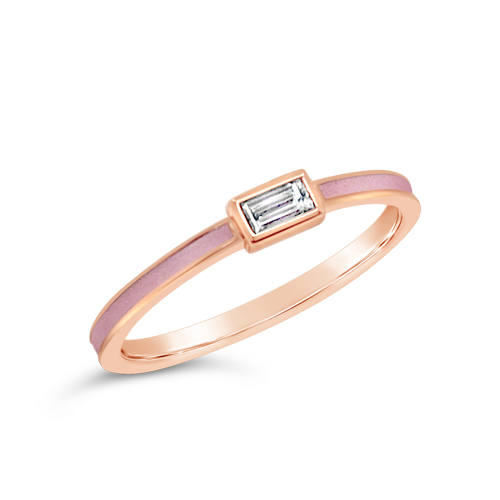 Diamond & Pink Enamel Stackable Ring