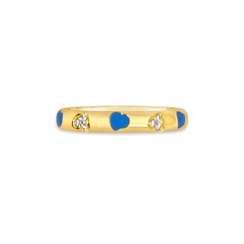 Diamond & Blue Enamel Heart Ring