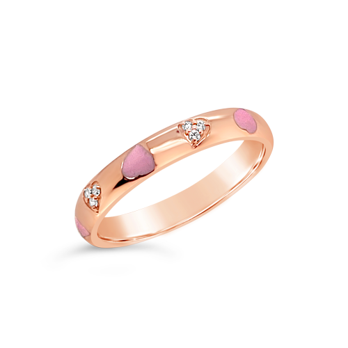 Diamond & Pink Enamel Heart RIng